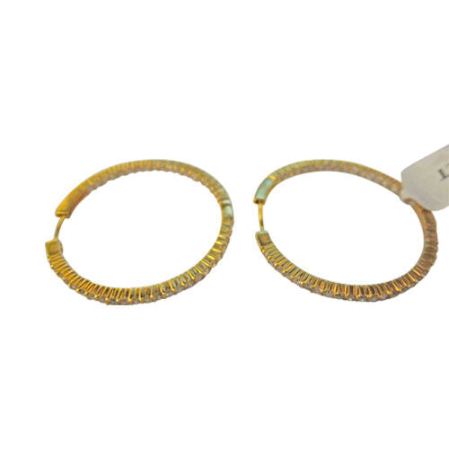 YELLOW GOLD DIAMOND HOOP EARRING INSIDE OUTSIDE SET SHAPE DIAMOND HOOP EARRING
