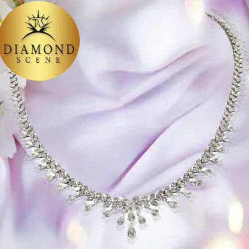 Pear Marquise Round diamond 18.20 carats of FG VS diamond necklace 18 k white