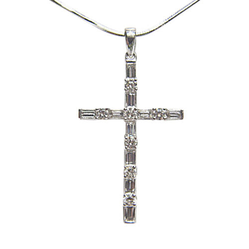 1.03 CT DIAMOND ROUND SHAPE BAGUETTE SHAPE DIAMOND CROSS PENDANT G VS1 18 K GOLD