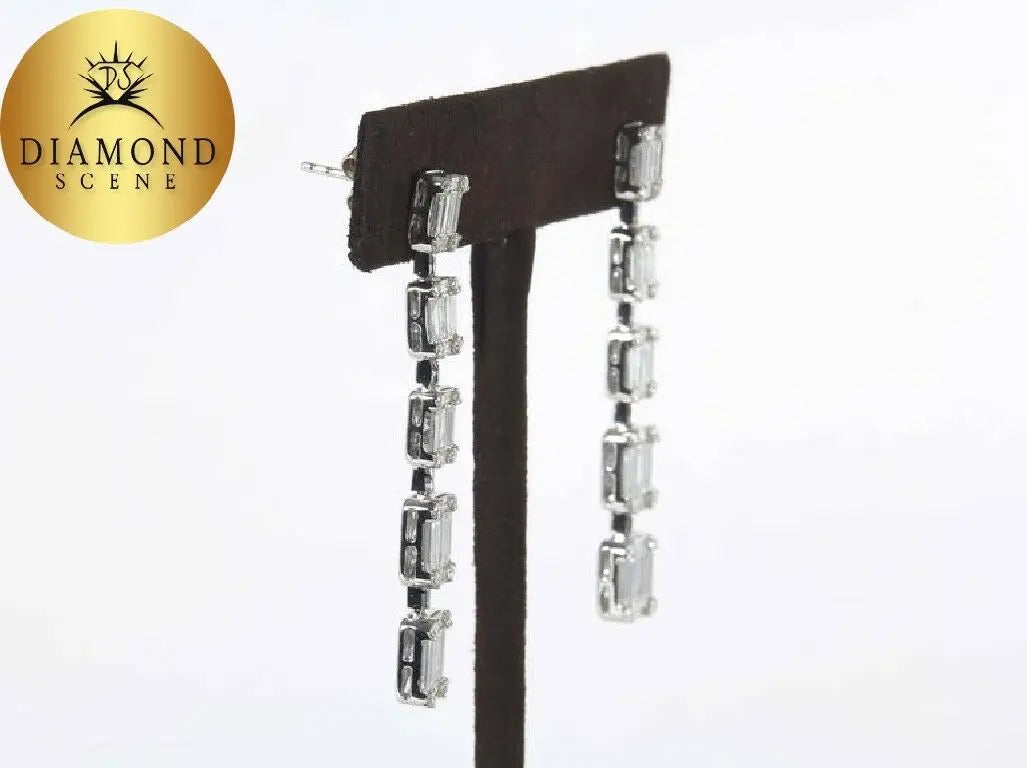 Amazing Emerald Cut Illusion Diamond White Gold Drop Earrings
