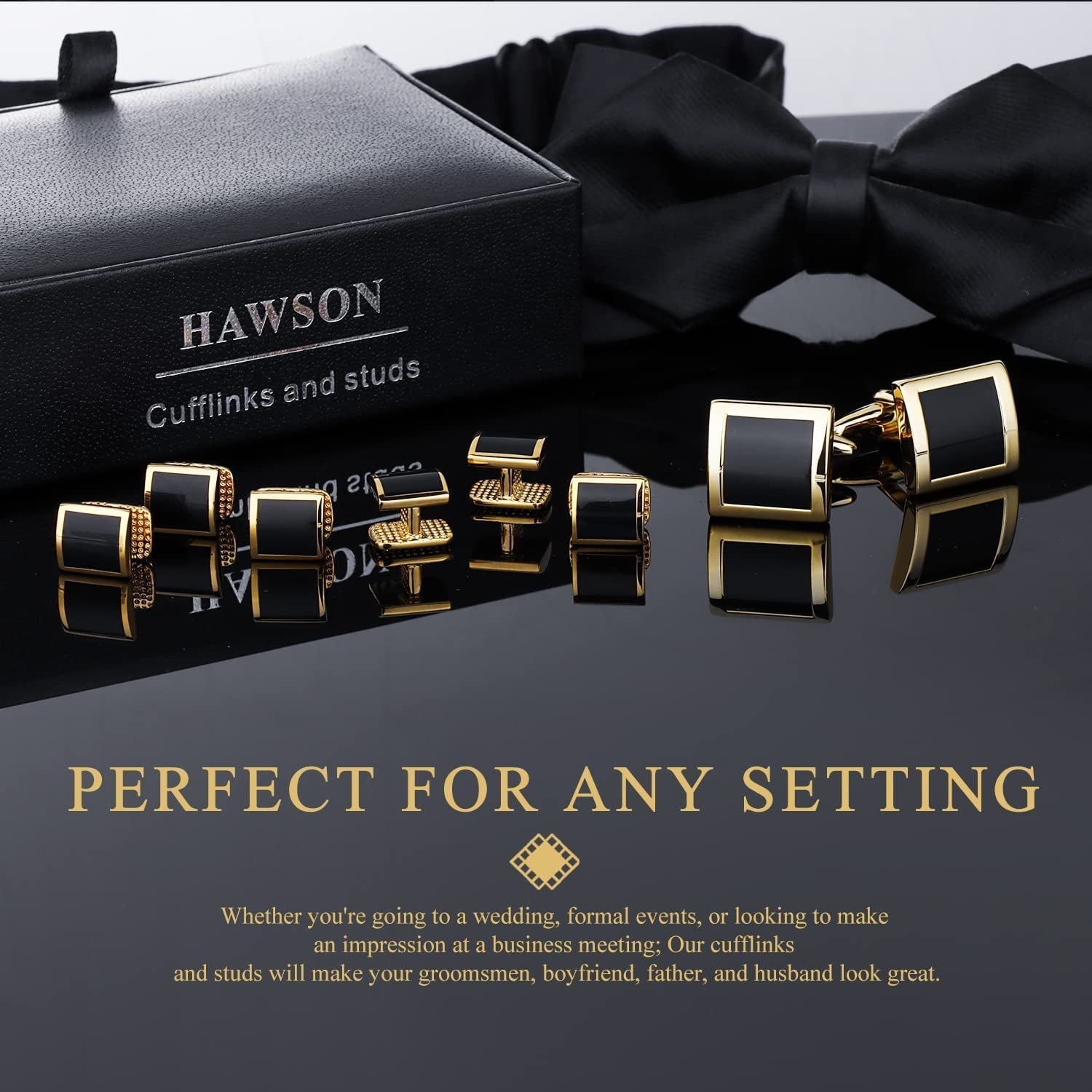 Cufflinks and Studs for Men with Gift Box, Gold or Silver Tone Cuff Links, Mens