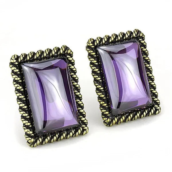 Women Antique Copper Brass Earrings with AAA Grade CZ in Amethyst
