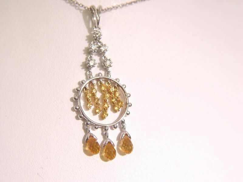 CIRCLE PENDANT YELLOW SAPPHIRE WITH 3 BRIOLETTE'S 2.50 CT ROUND DIAMOND PENDANT