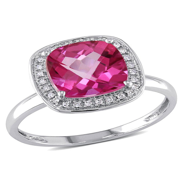 Tangelo 3-4/5 Carat T.G.W. Pink Topaz and 1/10 Carat T.W. Diamond 10K White Gold
