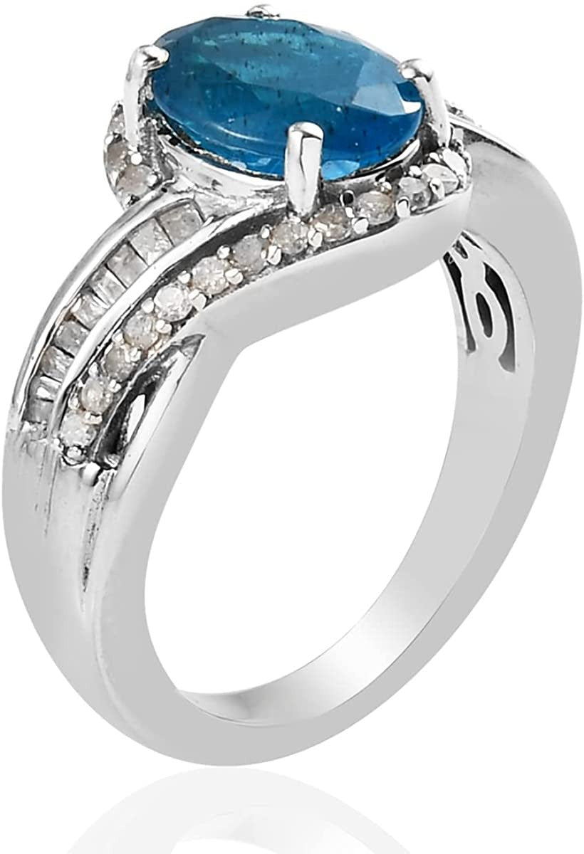 Shop LC Real Diamond Platinum Plated Neon Apatite Engagement Ring for Women Ct 2