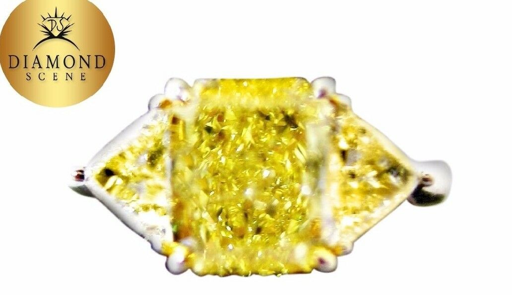 GIA CERTIFIED FANCY INTENSE YELLOW SI1 DIAMOND RADIANT SHAPE TRILLION ENGAGEMENT