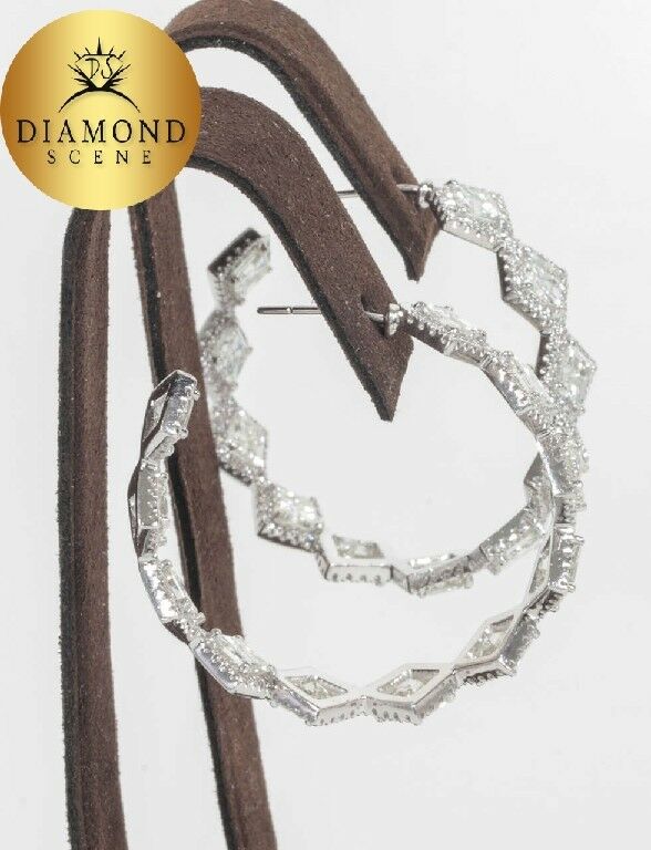 Unique Asscher Cut Diamond Hoop Earrings