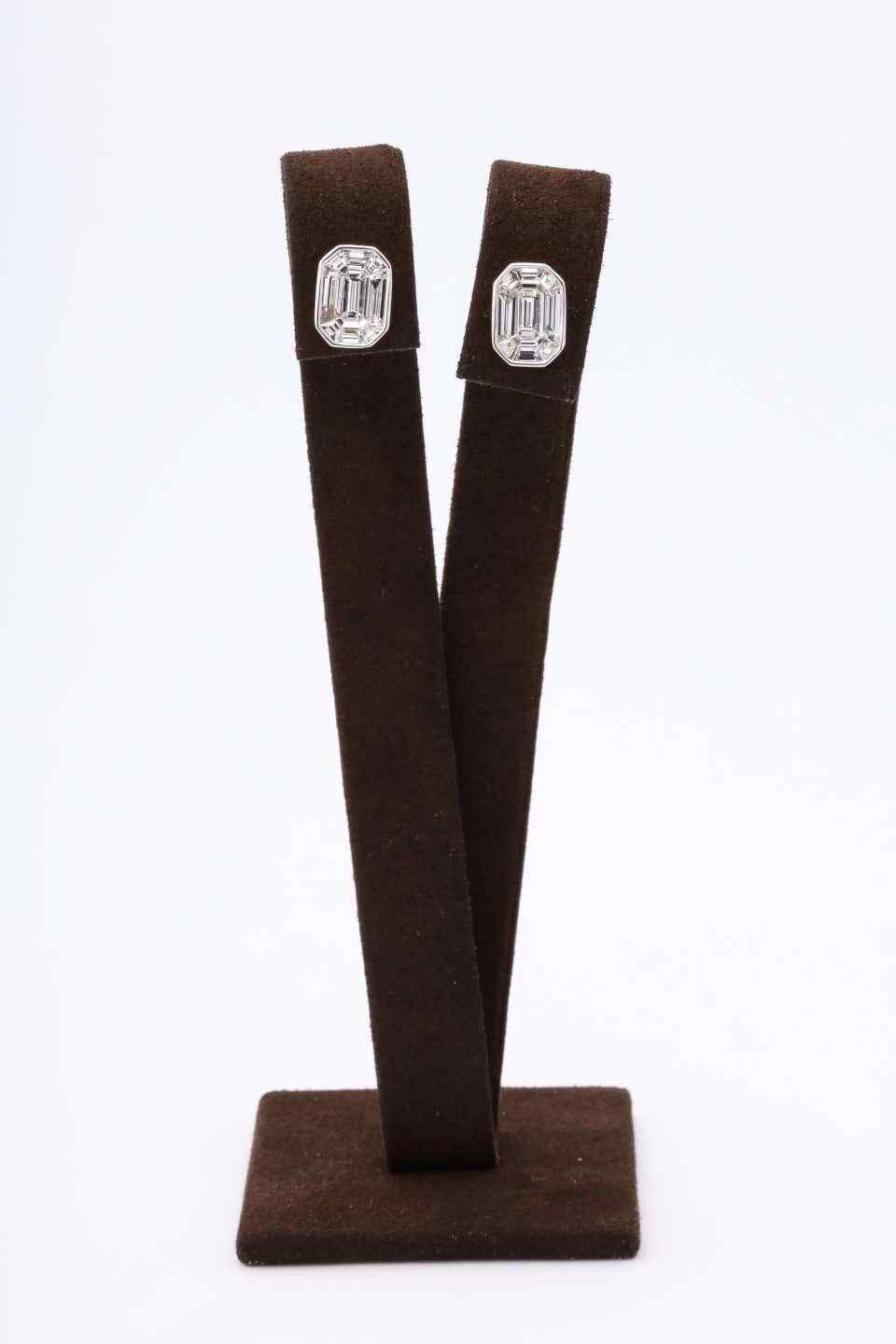Emerald Cut Diamond Studs Illusion Set