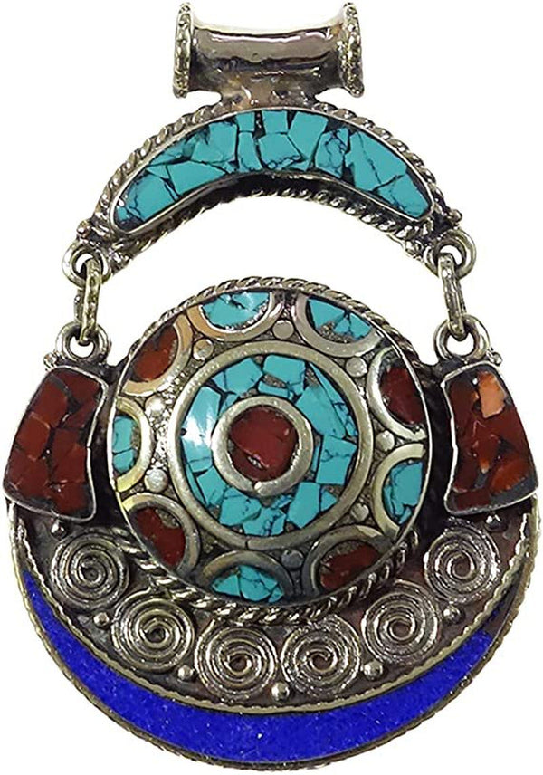 Handmade Designer Pendant for Women and Men, Turquoise, Lapis Lazuli and Coral G