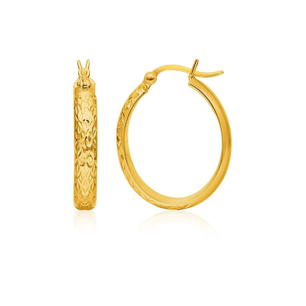 Women'S 14K Yellow Gold Hammered Oval Hoop Earrings