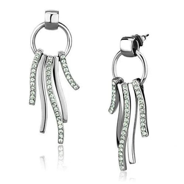 Women High Polished Stainless Steel Earrings with Top Grade Crystal in Peridot