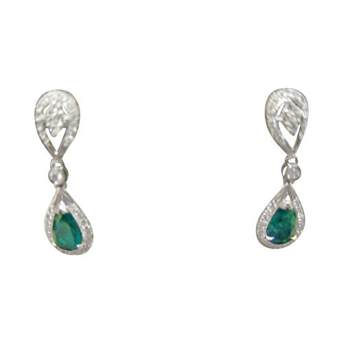 .48 CT ROUND SHAPE DIAMOND .98 CT TWO PEAR SHAPE EMERALD EARRING 18 K WHITE GOLD
