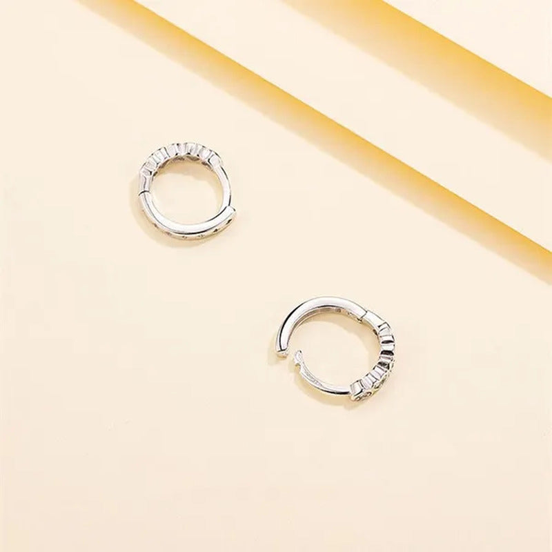 Women Fashion Cute 925 Sterling Silver Diamond Heart Shaped Hoop Earrings