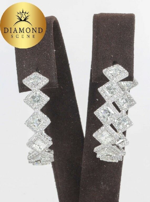 Unique Asscher Cut Diamond Hoop Earrings