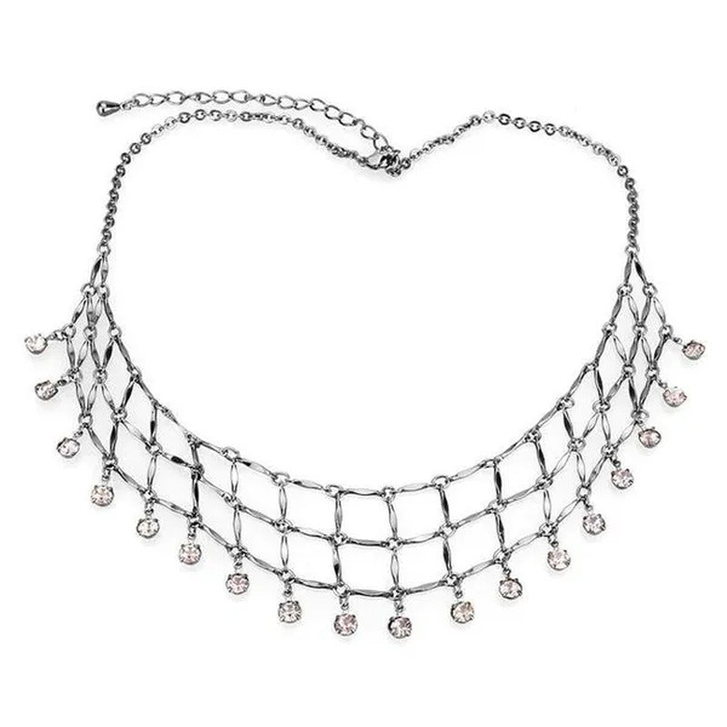 Women Ruthenium White Metal Necklace with Top Grade Crystal in Light Amethyst -