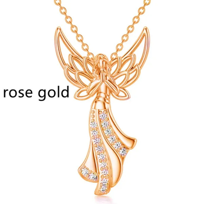 Exquisite Fashion Creative Women Angel Wings Diamond Necklace Holy Faith Angel P