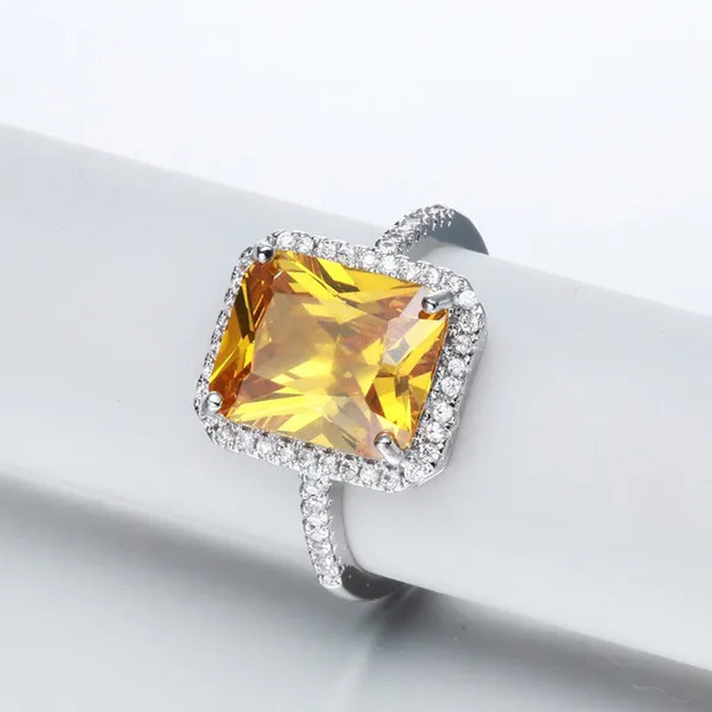 925 Silver Wedding Jewelry Citrine Genuine Gemstone Promise Ring