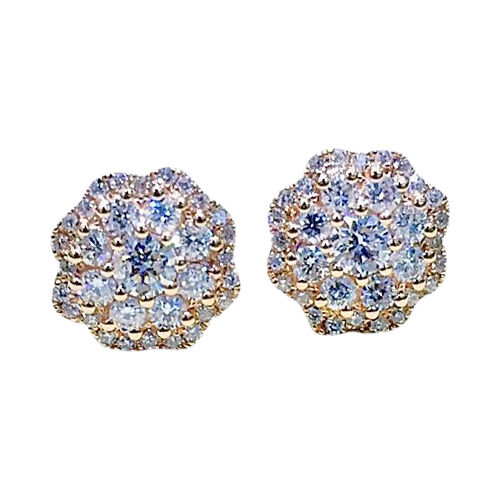 .96 CT DIAMOND ROUND SHAPE ROSE GOLD STUD STYLE WITH HALO EARRING 18 K ROSE GOLD
