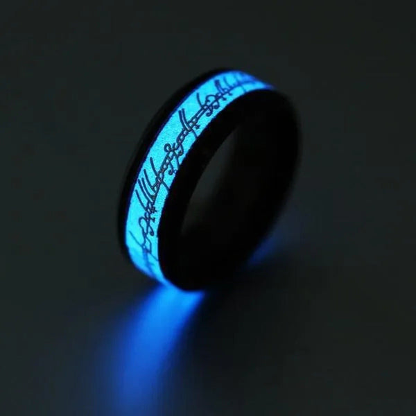 New Stainless Steel Glow in the Dark Lord of Ring for Men Blue Yellow Luminous W