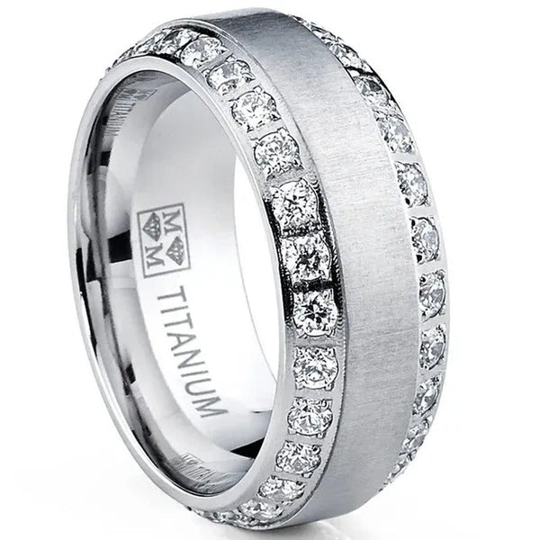 Titanium Steel Zircon Ring for Men Wedding Engagement Ring Stainless Steel Diamo