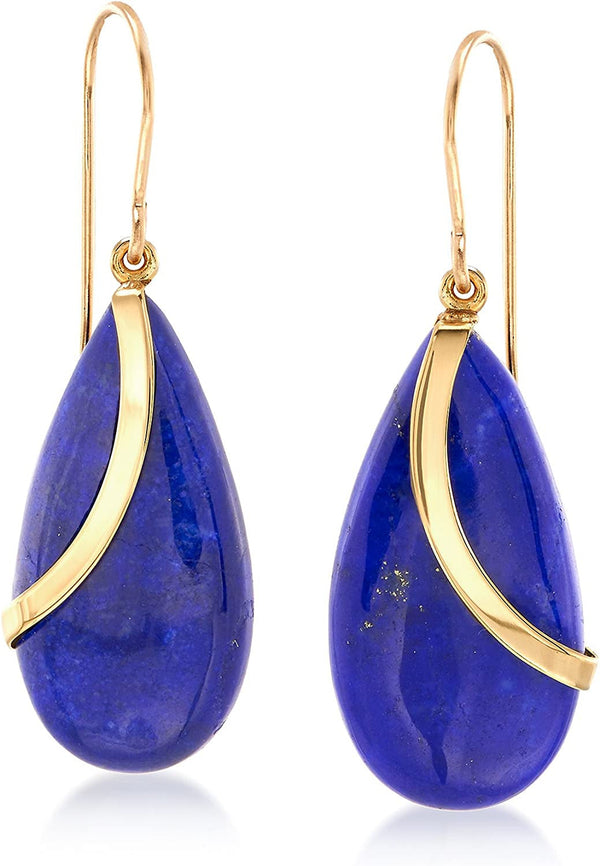 Lapis and 14Kt Yellow Gold Teardrop Earrings