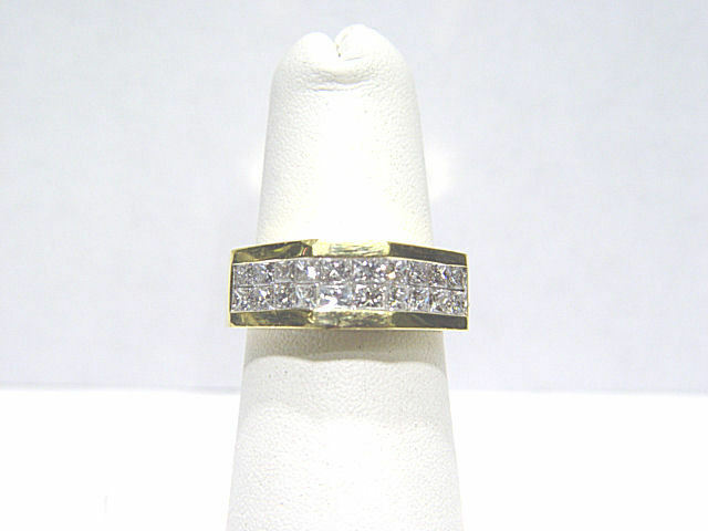 DIAMOND PRINCESS SHAPE 2 ROW INVISIBLE SET DOMED MENS DIAMOND BAND DIAMOND RING