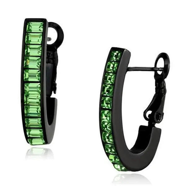 Women IP Black Stainless Steel Earrings with Top Grade Crystal in Peridot