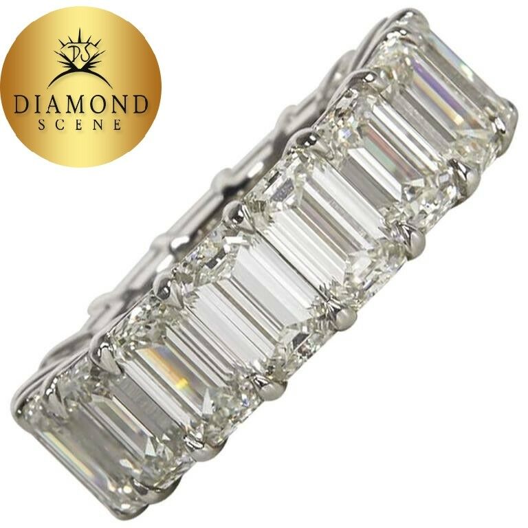 14 Carat Emerald Cut Diamond Platinum Eternity Band Ring