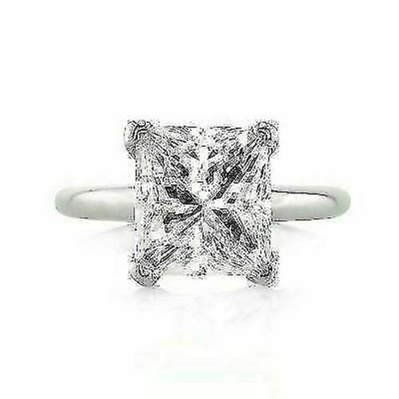 Solitaire 5.00 Ct Diamond Engagement Rings 14Kt White Gold Princess Cut Size 7