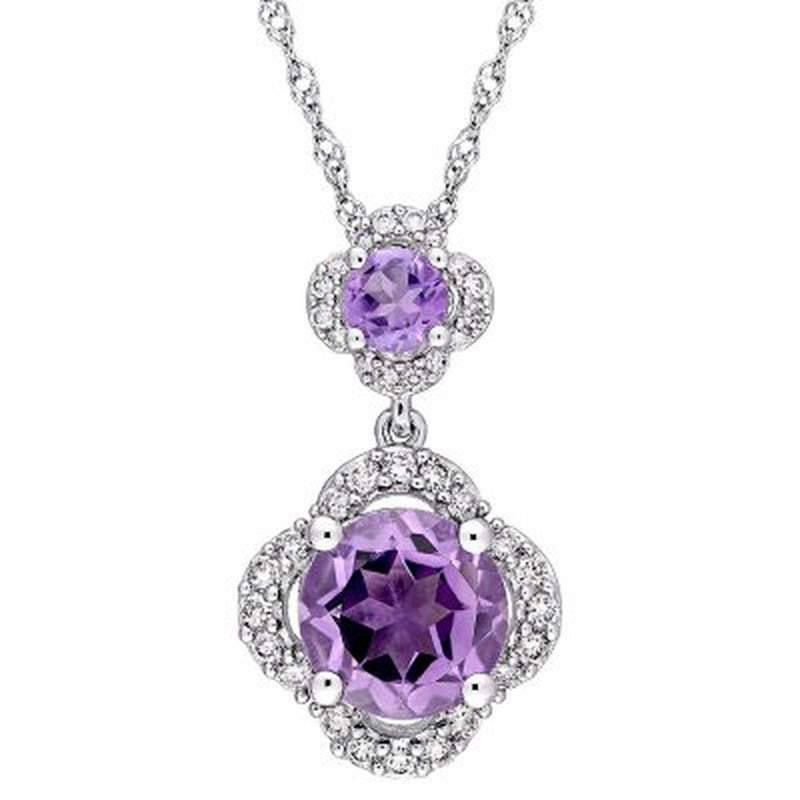 Amethyst and 0.17 CT. T.W. Diamond Halo Quatrefoil Tiered Pendant in 14K White G