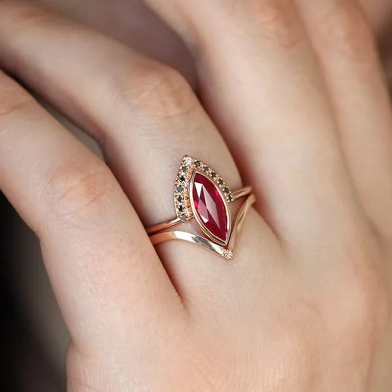 Unique Natural Rhombus 2 in 1 Ruby Engagement Ring Marquise Bridal Wedding Ring