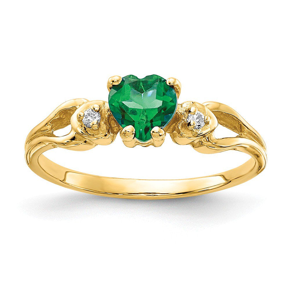 Solid 14K Yellow Gold 5Mm Heart Emerald Green May Gemstone Diamond Engagement Ri