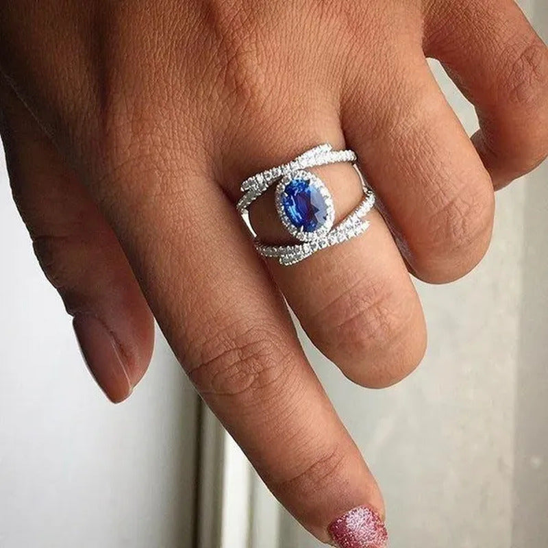 Dazzling Bridal Wedding Jewelry Luxury Blue Sapphire Ring Anniversary Gift Party