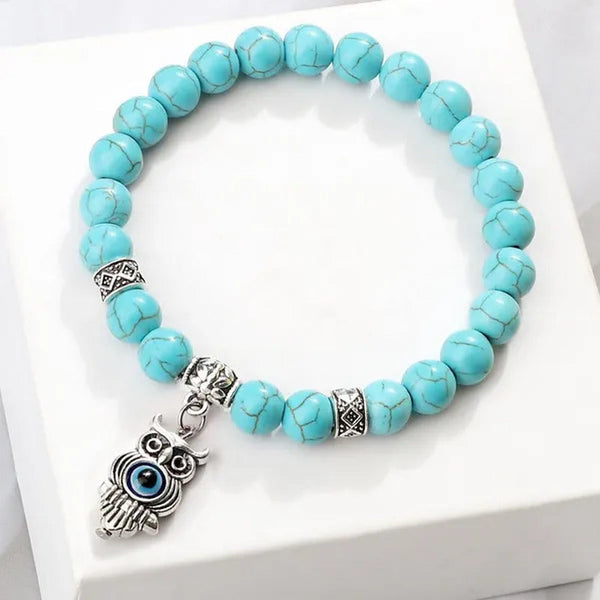 Turkey Evil Eye Beaded Bracelets Butterfly Buddhist Palm Hand Owl Turtle Alloy P
