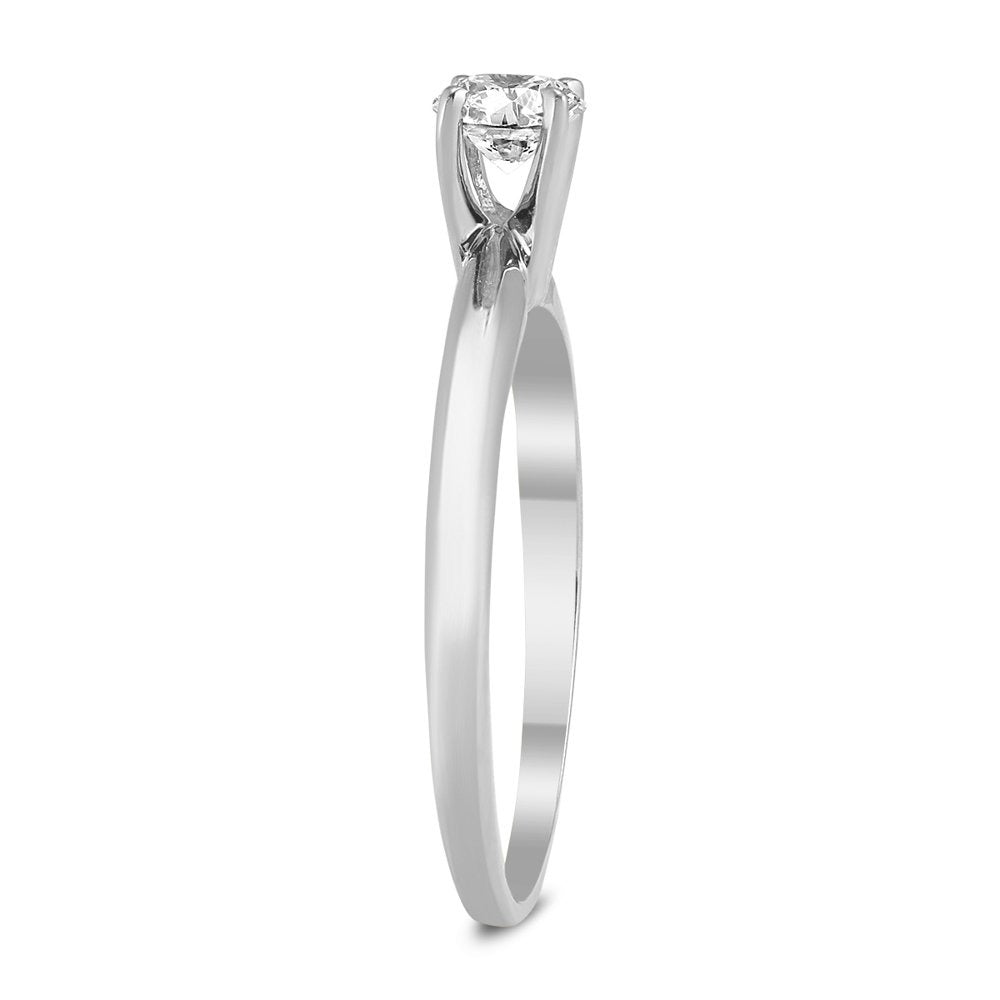 Women'S 1/4 Carat round Diamond Solitaire Ring in 14K White Gold (J-K-L Color, I