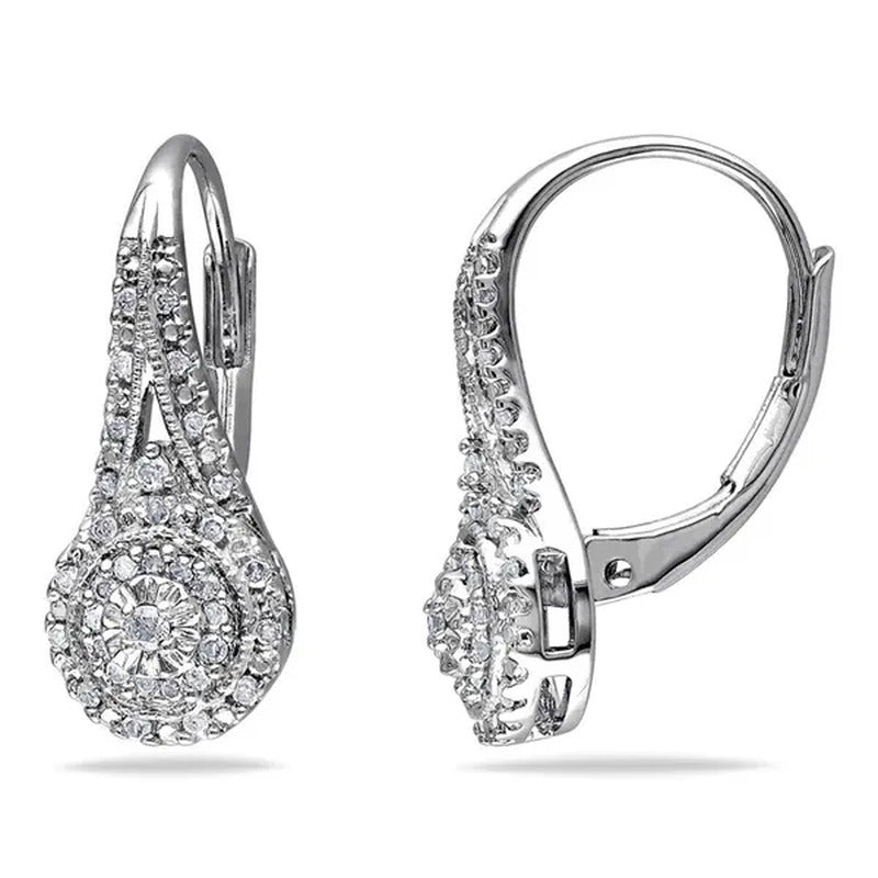 Women Elegant 925 Sterling Silver Paved round Cut Diamond Hoop Huggies Earrings