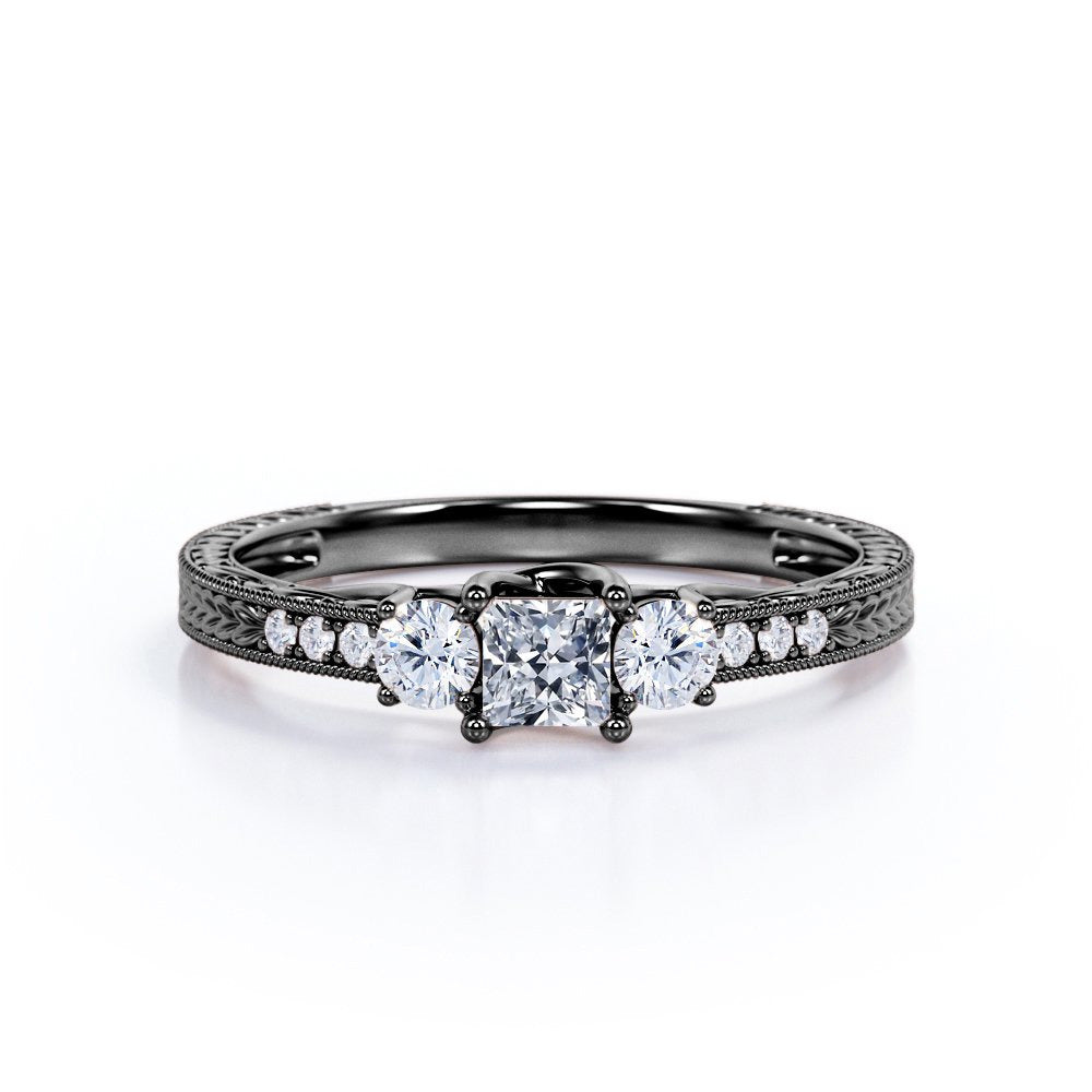 Vintage Half Carat Princess Cut Diamond - Channel Set Band - Edwardian Gothic En