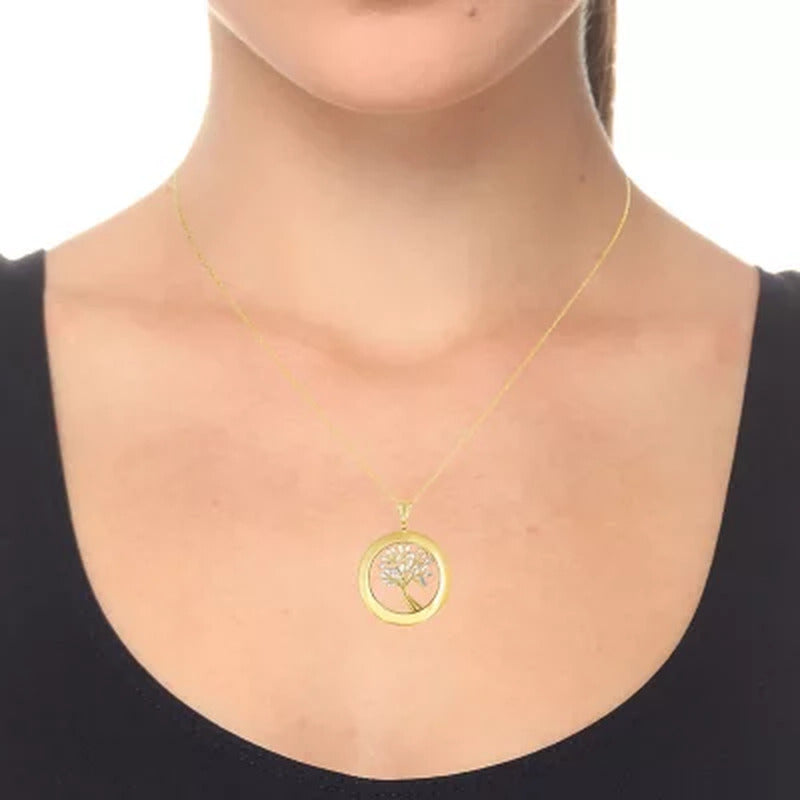 Tree of Life Pendant, Necklace 16"-18" in 14K Two-Tone Gold