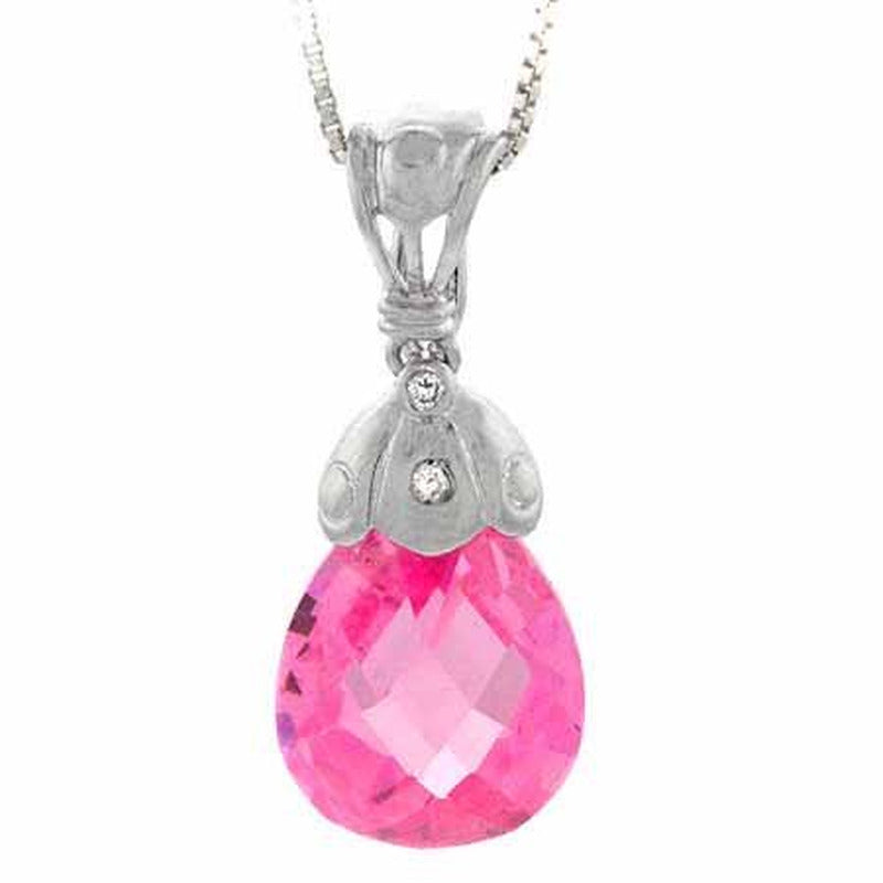 Sterling Silver Briolette Cut Simulated Diamond and Pink Cz Teardrop Pendant - P
