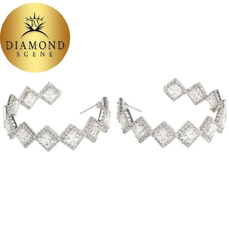 Unique Asscher Cut Diamond Hoop Earrings