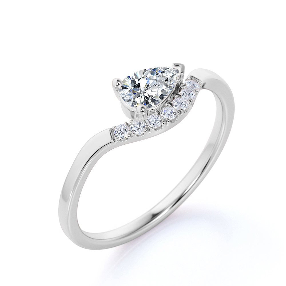 Unique 0.35 Ct Pear Shaped Diamond Pave Engagement Ring in 10K White Gold