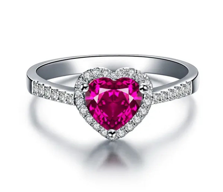 Jewelry 925 Silver Gem Ruby Wedding Bride Birthstone Engagement Ring Gift