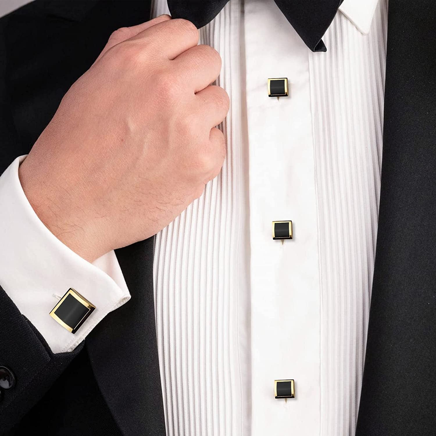 Cufflinks and Studs for Men with Gift Box, Gold or Silver Tone Cuff Links, Mens