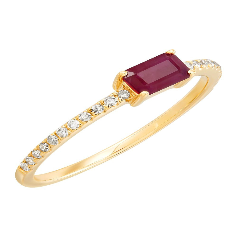 Women'S Welry Natural Emerald-Cut Ruby Ring with 1/10 Ct Diamonds in 14Kt Gold