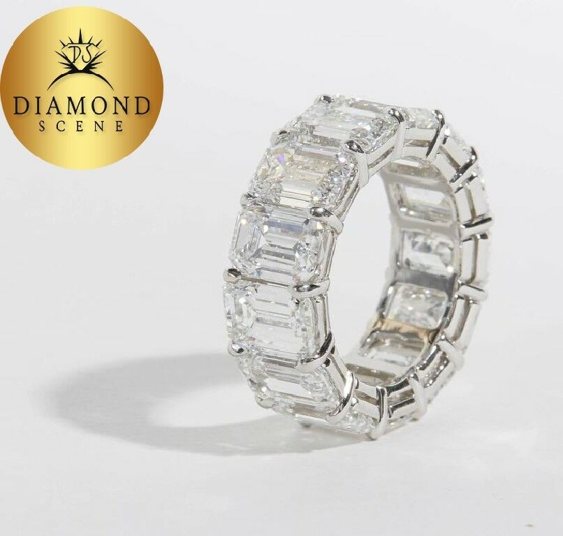 Incredible Carat Size Emerald Cut Diamond Platinum Eternity Band Ring