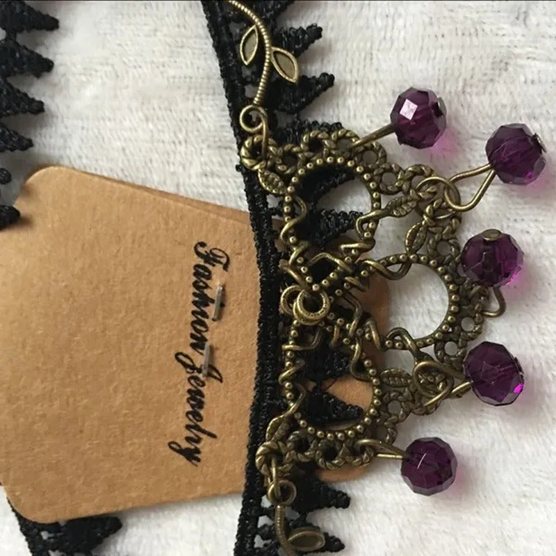 Victorian Style Black Lace Floral Rose Flower Link Chain Slave Bracelet Ring Set