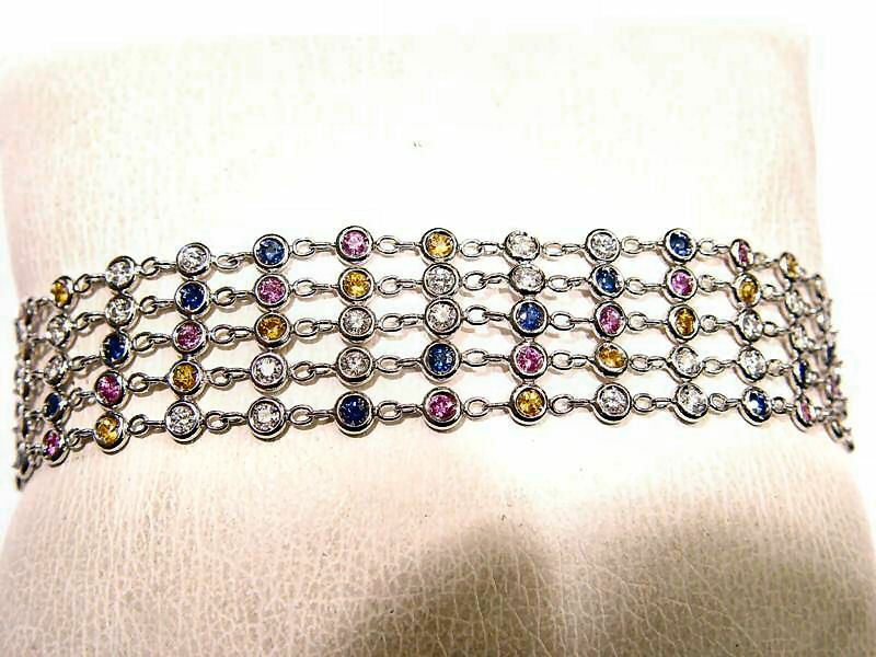 1.40 CT ROUND SHAPE DIAMOND 2.72 CT ROUND SHAPE MULTI COLOR SAPPHIRE BRACELET