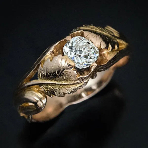 Classic Women'S Fashion Natural Gemstones White Sapphire Gold Maple Leaf Ring An