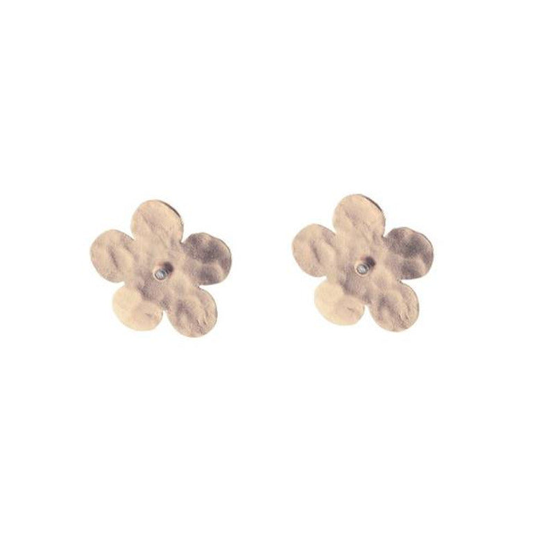 Large Rose Gold Hammered Flower & CZ Stud Earrings&#44; 20 Mm
