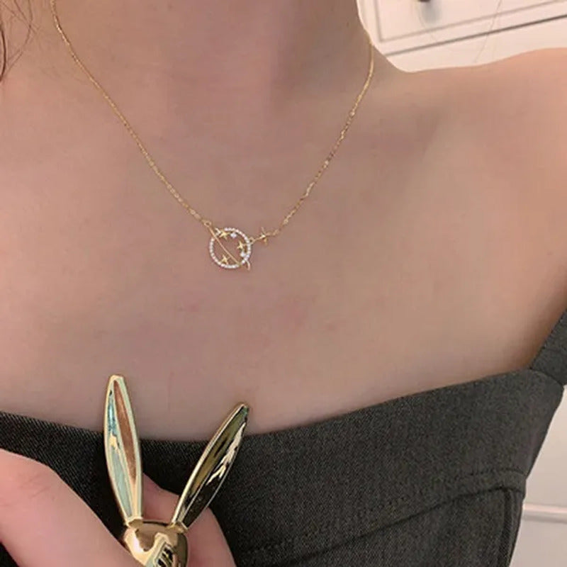 Women Fashion Diamond Hollow Planet Zircon Necklace Clavicle Chain